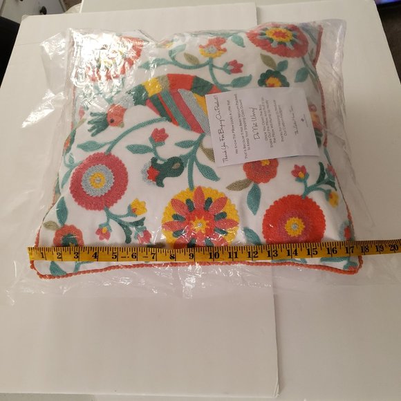 Levtex Home Throw Pillow 18" x 18"  Peacock Flowers Cotton Multi Color - Picture 9 of 11